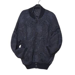 Rety Mens Cardigan Sweater Gray Black Paisley Wool Pockets Long Sleeve 54